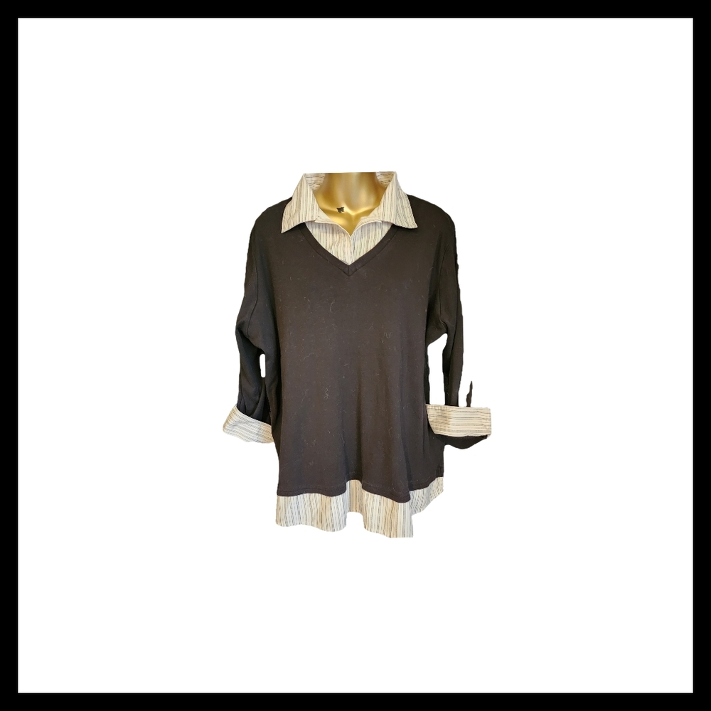 Jason Maxwell Black Cuffed Sleeve Button Down Shirt With Sweater